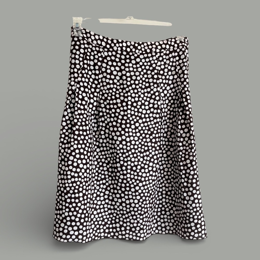 Jones New York Linen Knee Length Brown White Polka Dot Skirt Sz 12